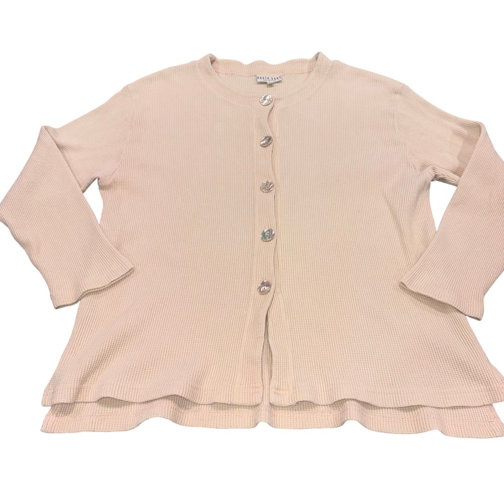 Vintage 90s Waffle Knit David Dart Cardigan Sweater Womens XL Cream